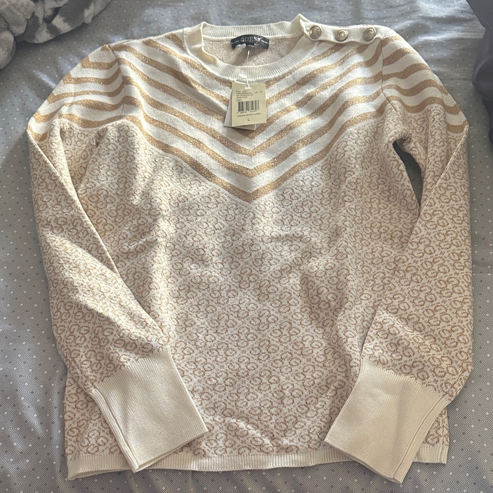 Guess Cream and Gold Patterned Sweater